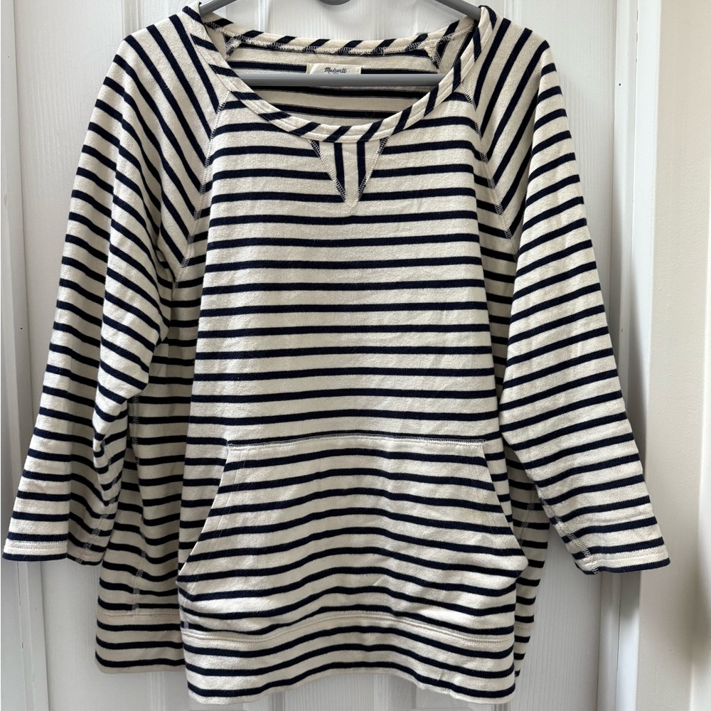 Madewell Navy and Cream Striped Top 3/4 Sleeve